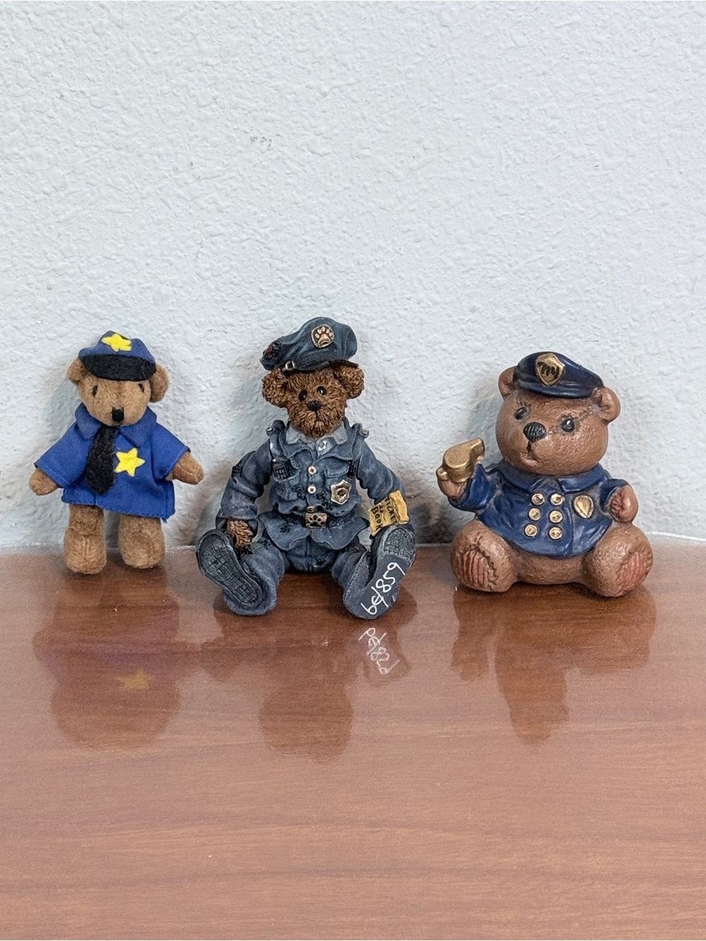 Vintage 3-Piece Police Teddy Bear Figurines Decor Lot